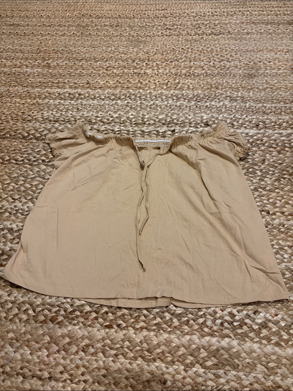 Women's Off-Shoulder Tie-Neck Blouse in Beige